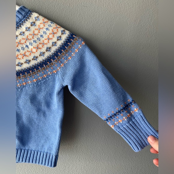 Lands End blue fair isle collar button front chunky 100% cotton cardigan sz 4T - Picture 2 of 5